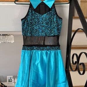 Blue Sequin and Mesh bodysuit/dress